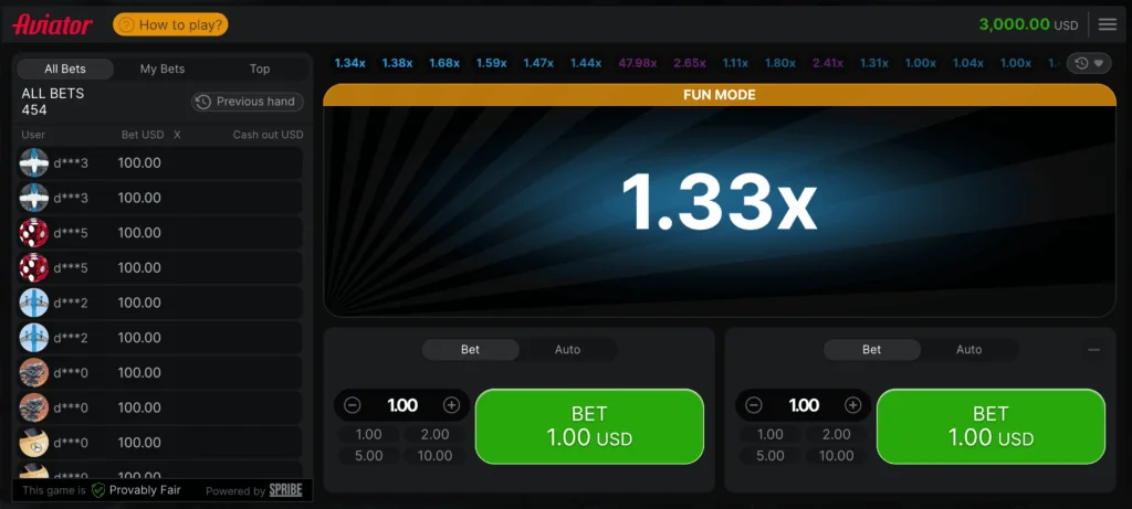 Aviator game interface